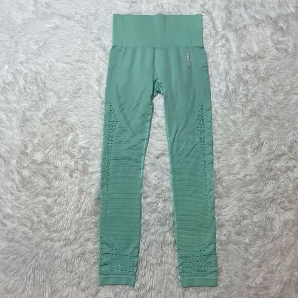 Gymshark Leggings Energy Seamless Capri Size Small Aqua Blue Cutouts - Picture 5 of 13